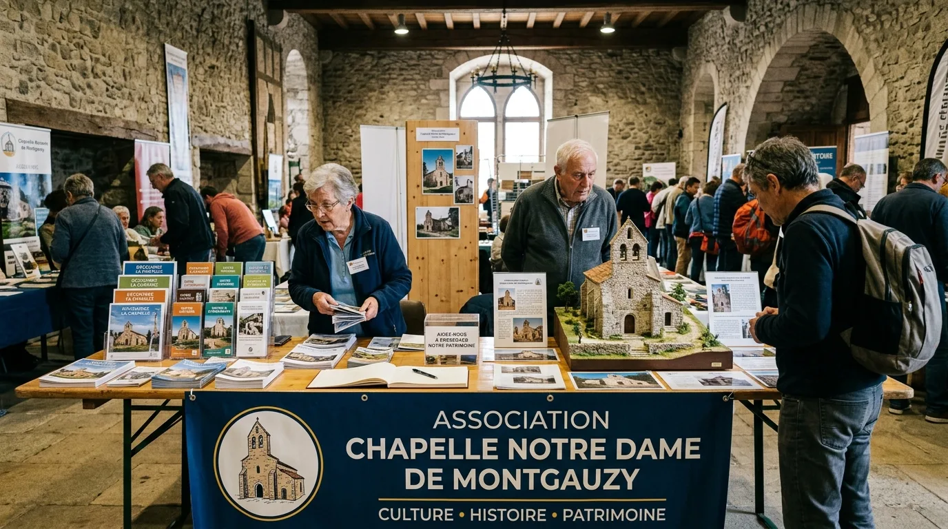 Educational exhibition banner and historical model displays prepared for regional school groups